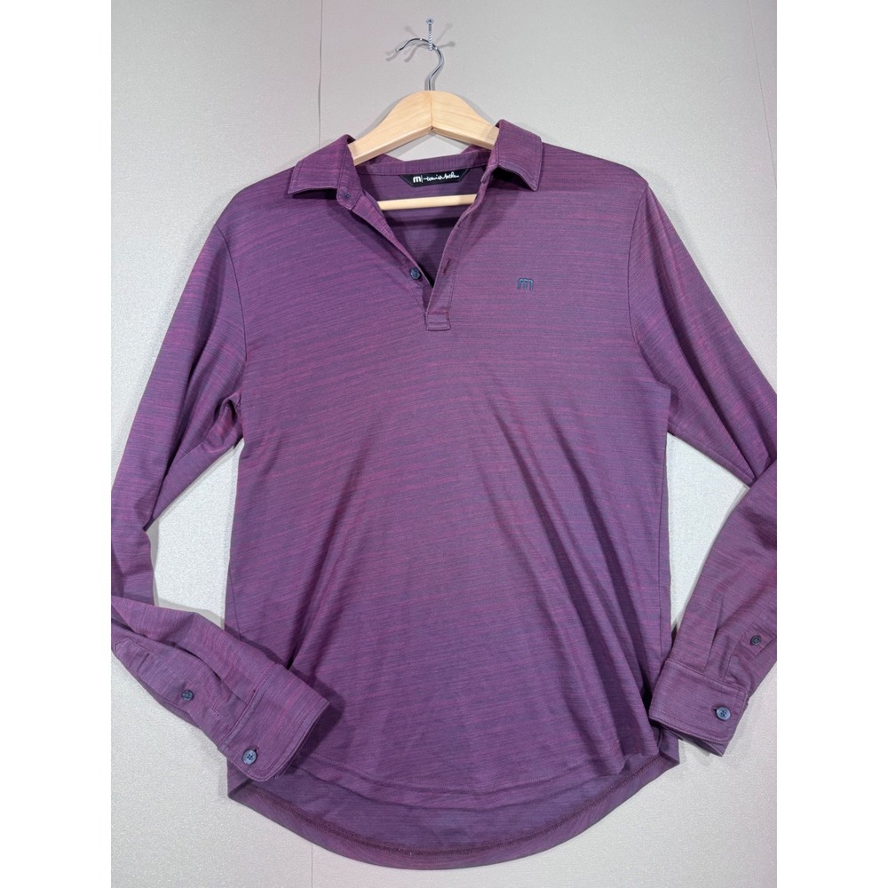 TravisMathew Mens Purple Space Dye‎ Long Sleeve Polo Shirt Small Golf Casual